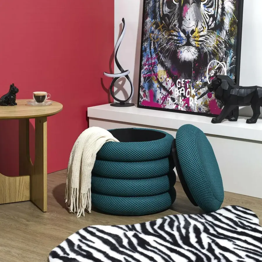 The Home Deco Factory Home Deco Factory Poef/krukje - boucle - petrol - D37 x H44 cm