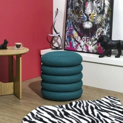 The Home Deco Factory Home Deco Factory Poef/krukje - boucle - petrol - D37 x H44 cm