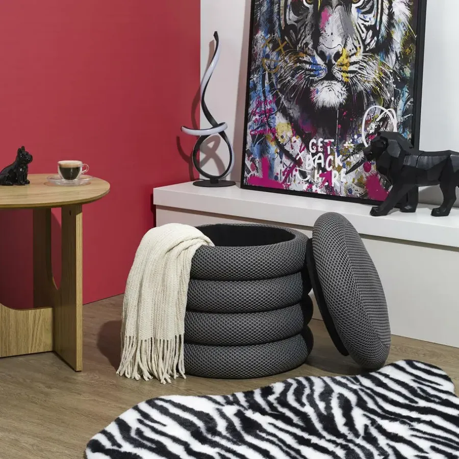 Poefen-The Home Deco Factory Home Deco Factory Poef/krukje - boucle - grijs - D37 x H44 cm