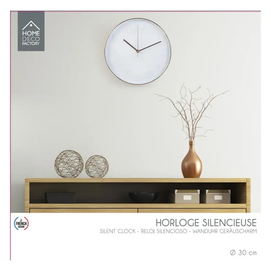 Klokken-Merkloos Home Deco Factory Wandklok - D30 cm - koper/wit - kunststof
