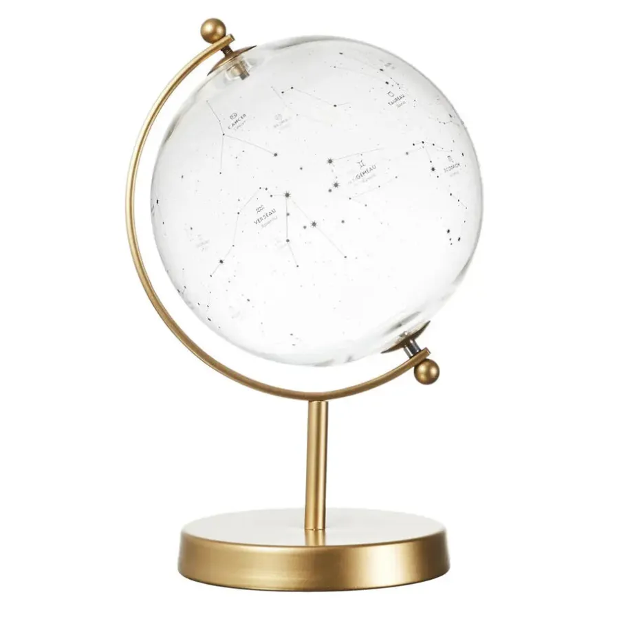 Beelden-Merkloos Home Deco Factory wereldbol - transparant - glas - gouden voet