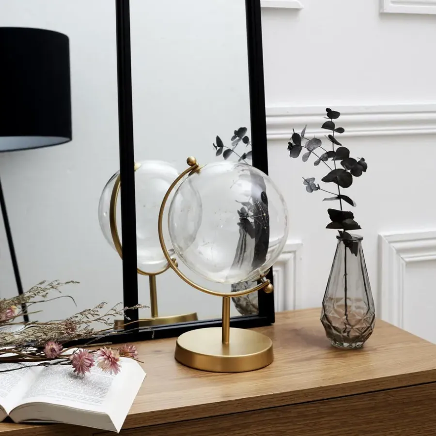 Beelden-Merkloos Home Deco Factory wereldbol - transparant - glas - gouden voet