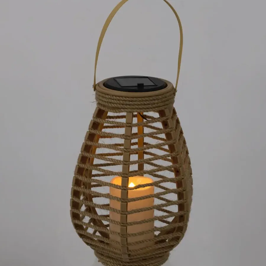 Kandelaars En Windlichten-The Home Deco Factory Home deco factory Zonnelantaarn tafellamp - Solar -rotan - 26,5 cm -kaarseffect