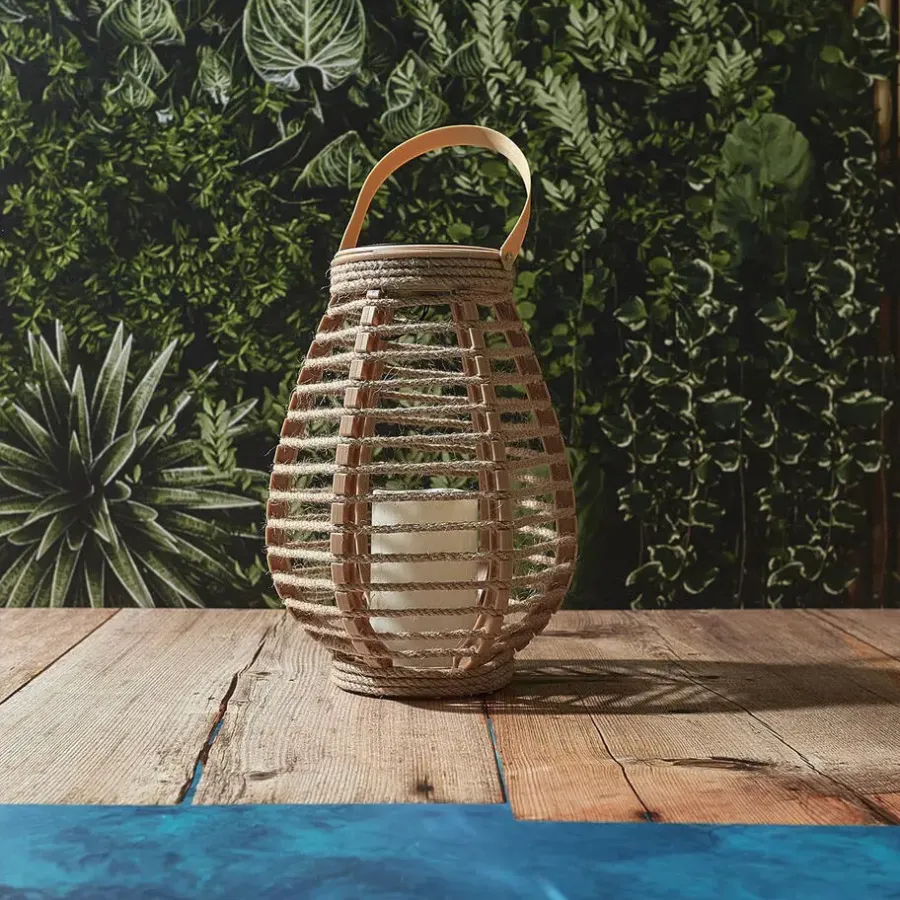 Kandelaars En Windlichten-The Home Deco Factory Home deco factory Zonnelantaarn tafellamp - Solar -rotan - 26,5 cm -kaarseffect