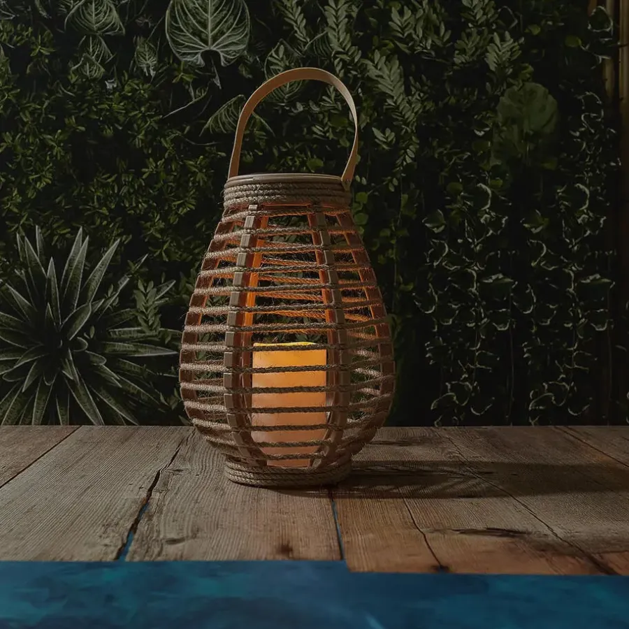 Kandelaars En Windlichten-The Home Deco Factory Home deco factory Zonnelantaarn tafellamp - Solar -rotan - 26,5 cm -kaarseffect