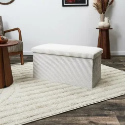 Poefen-The Home Deco Factory Home Deco Poef - Cocoonen - MDF/polyester - wit - 76 x 38 cm