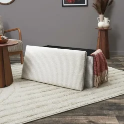Poefen-The Home Deco Factory Home Deco Poef - Cocoonen - MDF/polyester - wit - 76 x 38 cm