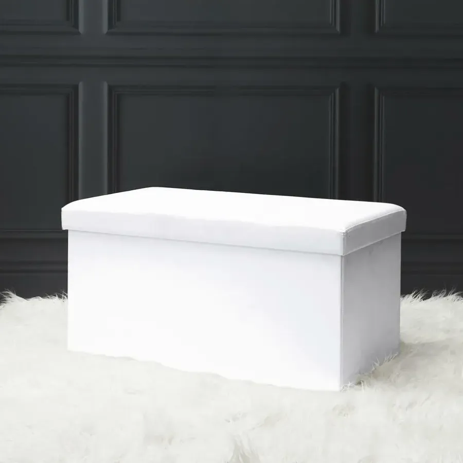 The Home Deco Factory Home Deco Poef - Essence - MDF/polyester - wit - 76 x 38 cm