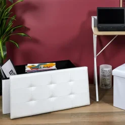 The Home Deco Factory Home Deco Poef - Essence - MDF/polyester - wit - 76 x 38 cm