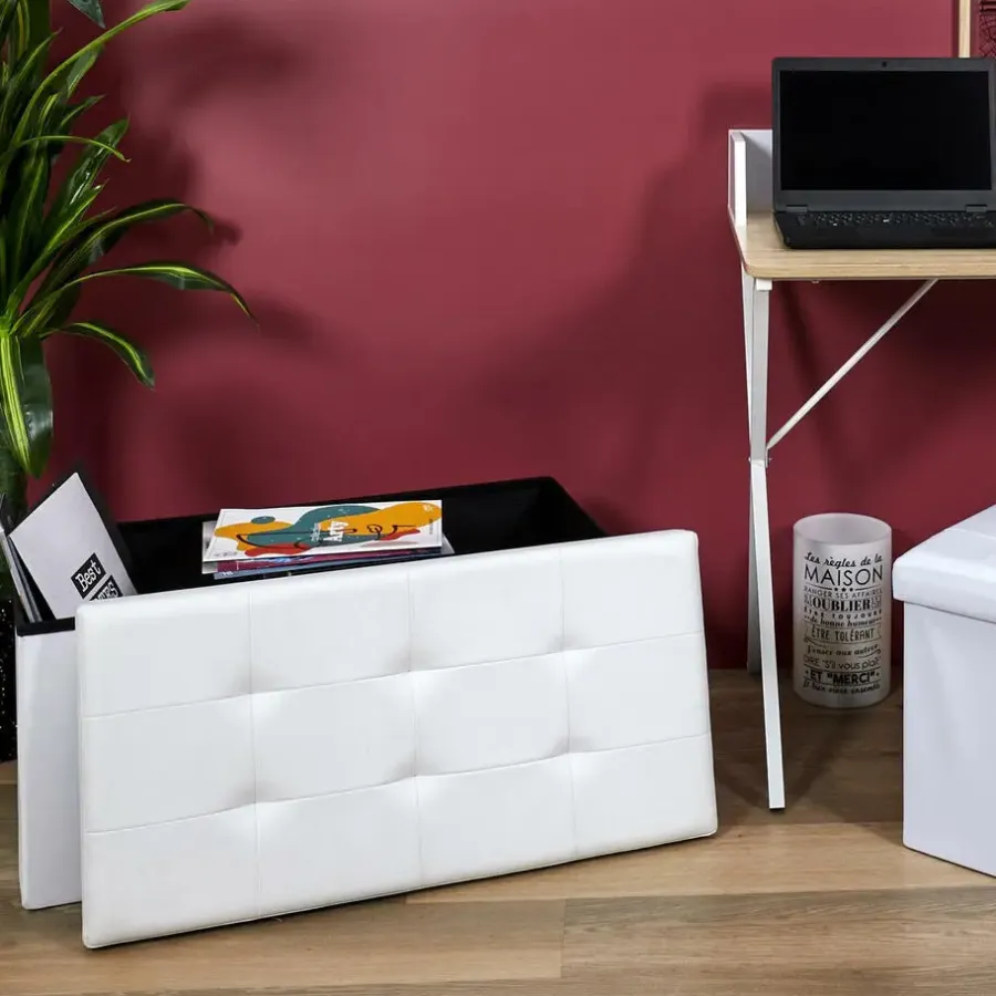 The Home Deco Factory Home Deco Poef - Essence - MDF/polyester - wit - 76 x 38 cm