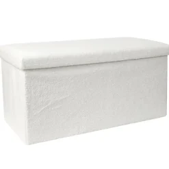 The Home Deco Factory Home Deco Poef - MDF/polyester - Natuurlijk - wit - 76 x 38 cm