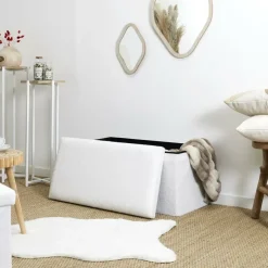 The Home Deco Factory Home Deco Poef - MDF/polyester - Natuurlijk - wit - 76 x 38 cm