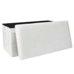 The Home Deco Factory Home Deco Poef - MDF/polyester - Natuurlijk - wit - 76 x 38 cm