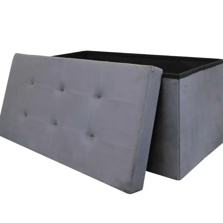 The Home Deco Factory Home Deco Poef Chique - opbergbox - grijs - 76 x 38 cm