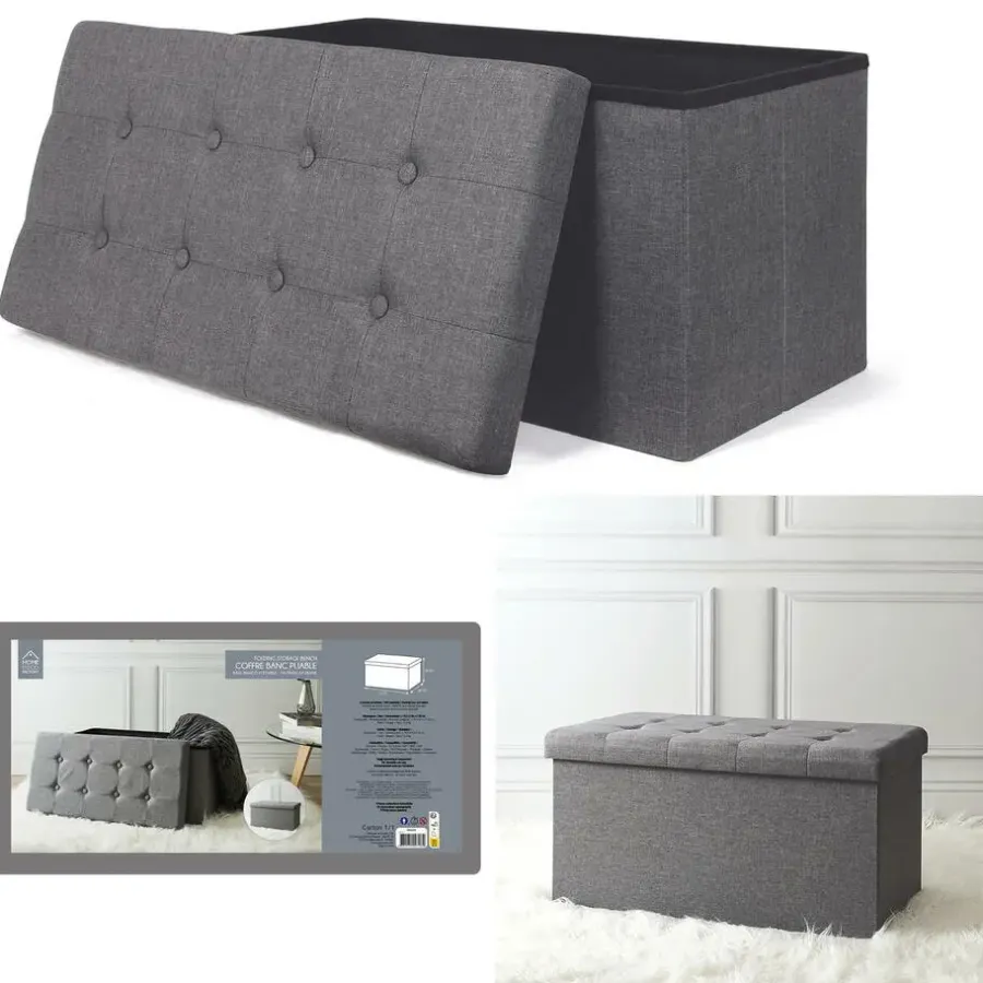 Poefen-The Home Deco Factory Home Deco Poef Chique - opbergbox - donkergrijs - 76 x 38 cm
