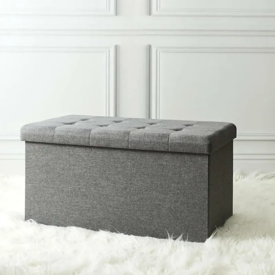 Poefen-The Home Deco Factory Home Deco Poef Chique - opbergbox - donkergrijs - 76 x 38 cm