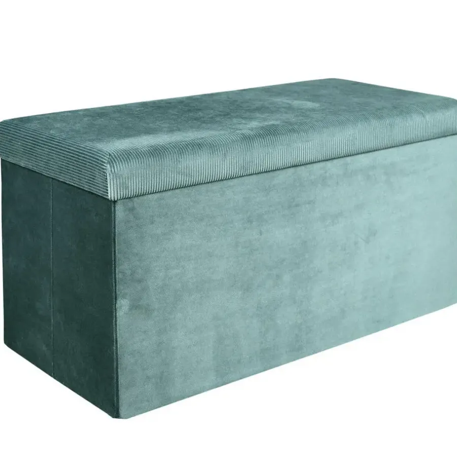 Poefen-The Home Deco Factory Home Deco Poef Velvet - opbergbox - blauw - 76 x 38 cm