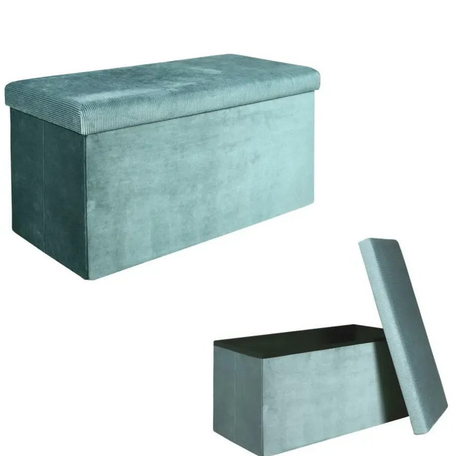 Poefen-The Home Deco Factory Home Deco Poef Velvet - opbergbox - blauw - 76 x 38 cm