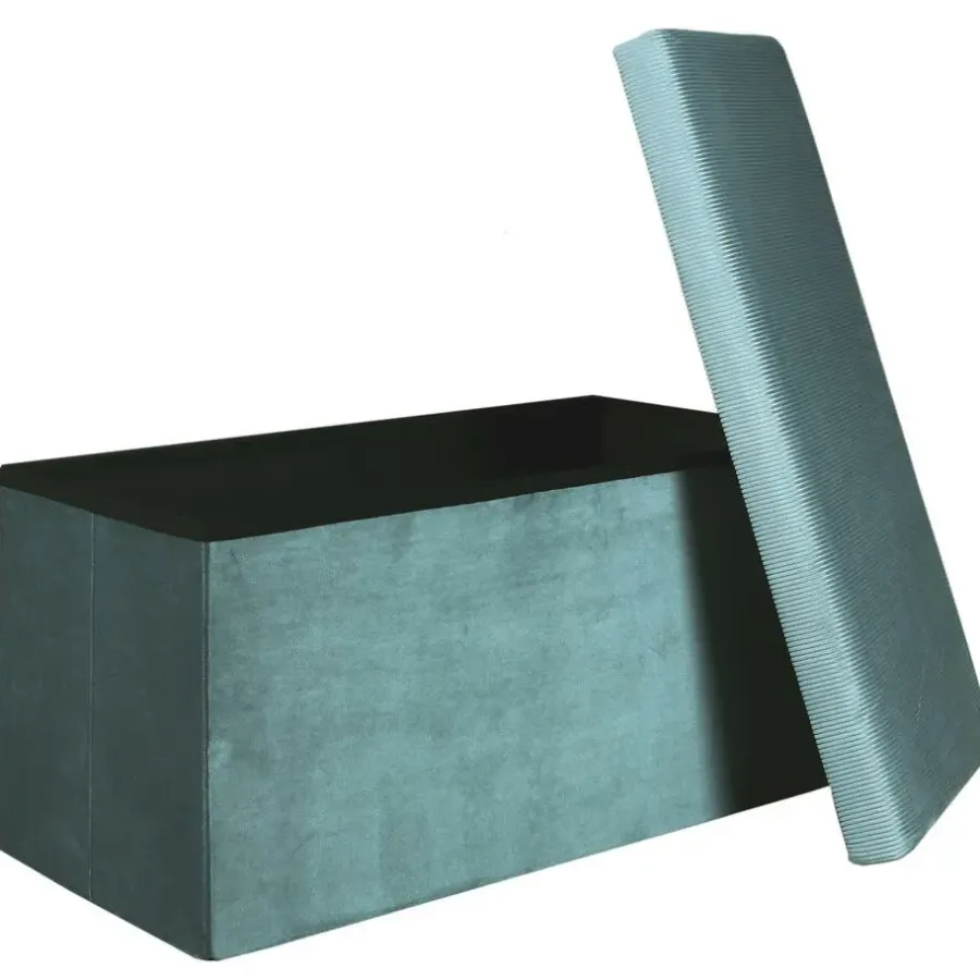 Poefen-The Home Deco Factory Home Deco Poef Velvet - opbergbox - blauw - 76 x 38 cm