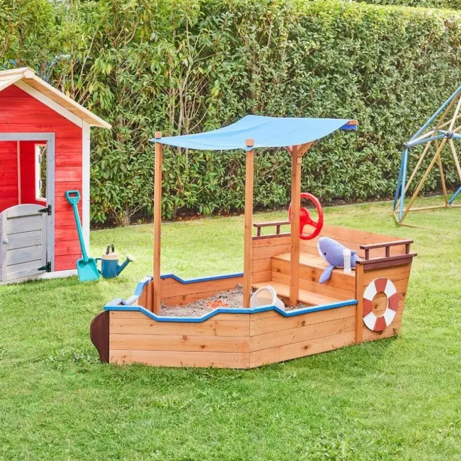 Zandbakken-Merkloos HOME DELUXE - Scheepszandbak met bankje MATSCHEKISTE - 160 x 78 cm