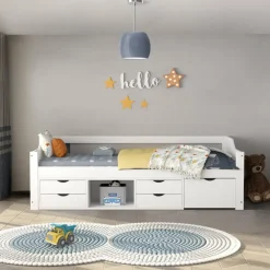 Kinderbedden-Merkloos HOME DELUXE COSMOS kinderbed met lades en matras - 90 x 200 cm wit