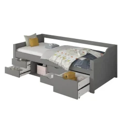 Merkloos HOME DELUXE COSMOS kinderbed met lades en matras - 90 x 200 cm grijs