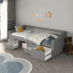 Merkloos HOME DELUXE COSMOS kinderbed met lades en matras - 90 x 200 cm grijs