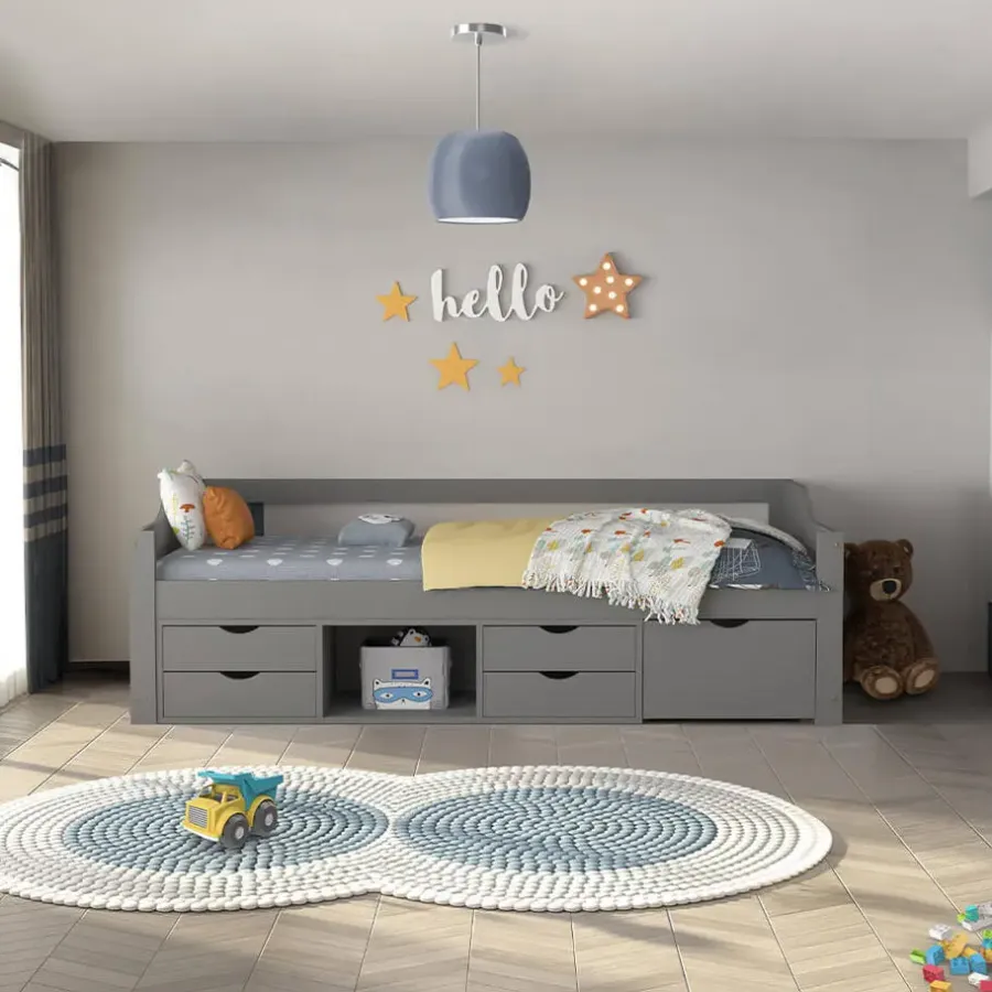 Merkloos HOME DELUXE COSMOS kinderbed met lades en matras - 90 x 200 cm grijs