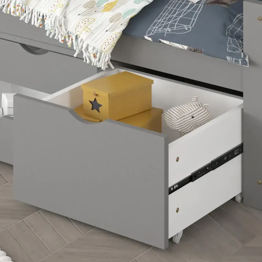 Merkloos HOME DELUXE COSMOS kinderbed met lades en matras - 90 x 200 cm grijs