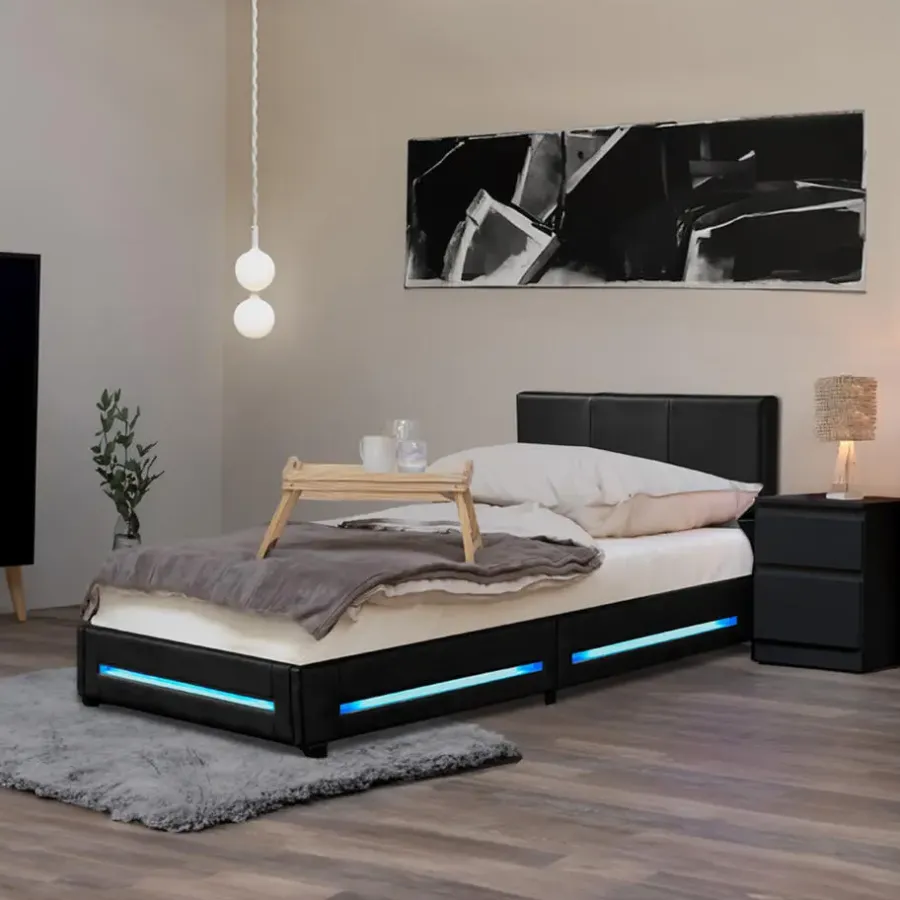 1-Persoons Bedden-Merkloos HOME DELUXE LED bed ASTEROID zwart 90 x 200 cm