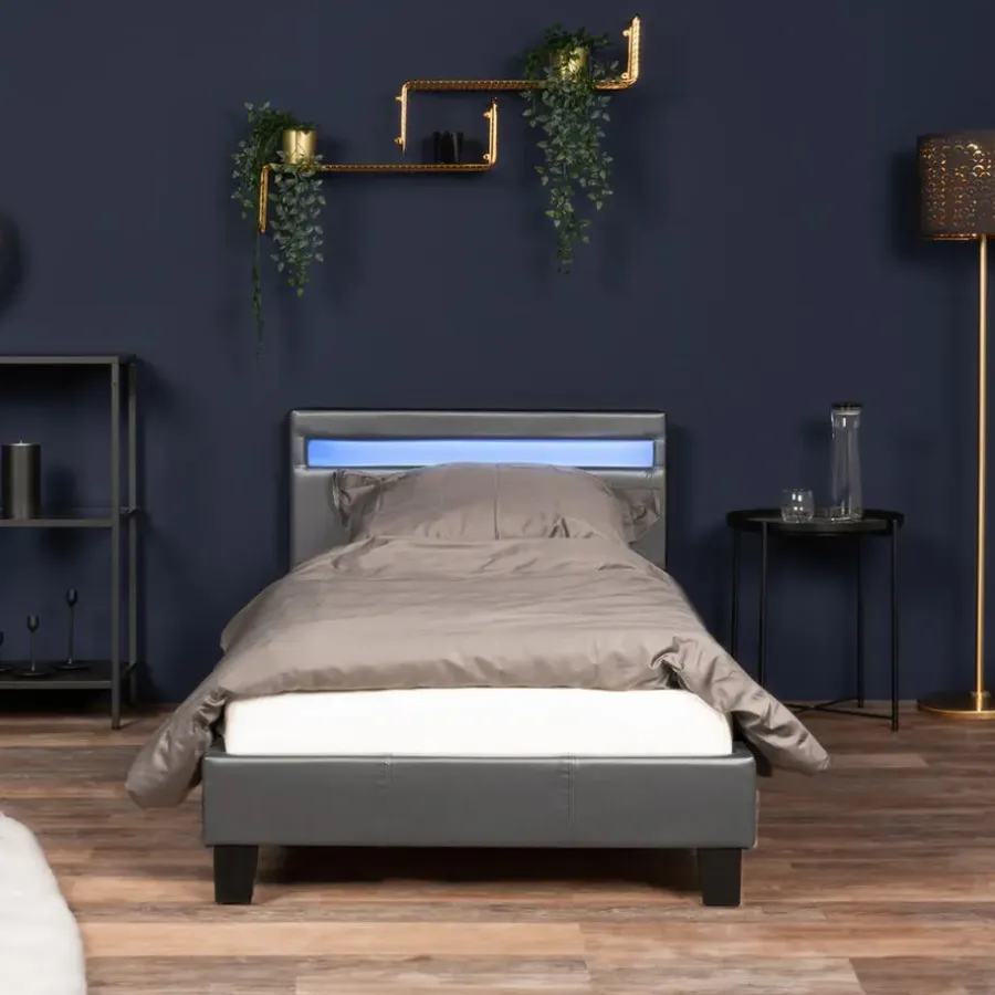 1-Persoons Bedden-Merkloos HOME DELUXE LED bed ASTRO donkergrijs 90 x 200 cm