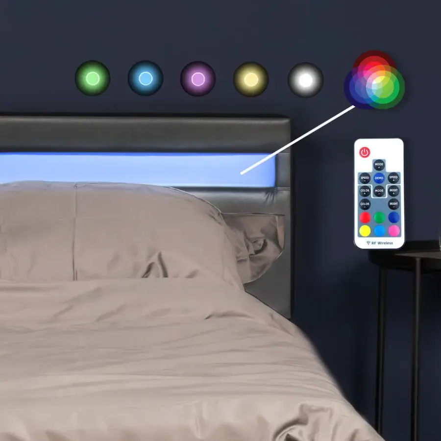 1-Persoons Bedden-Merkloos HOME DELUXE LED bed ASTRO donkergrijs 90 x 200 cm