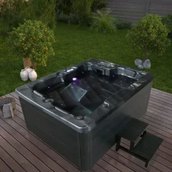 Zwembaden En Accessoires-Merkloos HOME DELUXE Outdoor Whirlpool ZWART MARMER Met trap en thermische afdekking