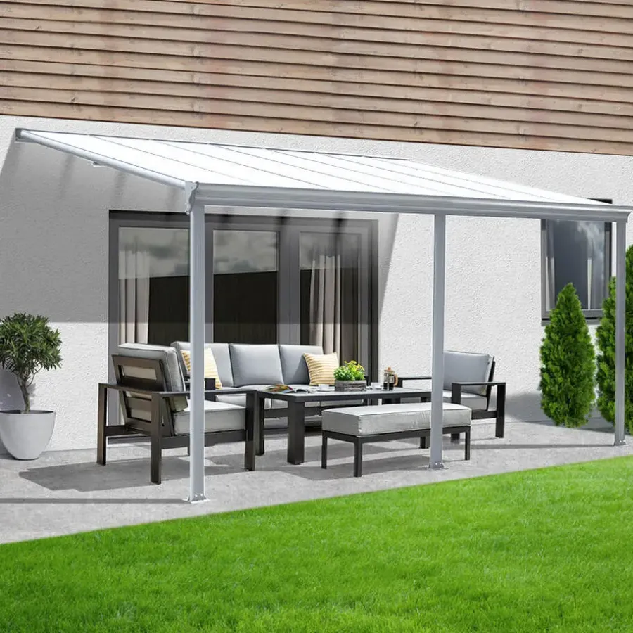 Merkloos HOME DELUXE terrasoverkapping SOLIS wit 435 / 442 x 300 / 303 x 278 / 226 cm