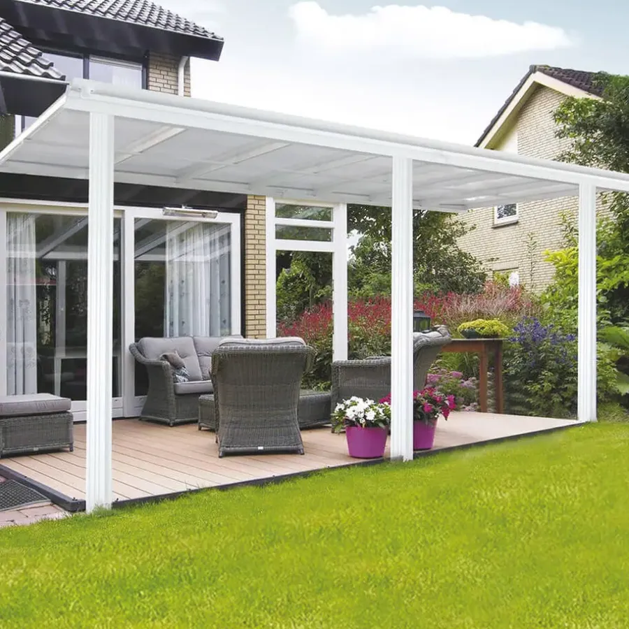 Merkloos HOME DELUXE terrasoverkapping SOLIS wit 435 / 442 x 300 / 303 x 278 / 226 cm