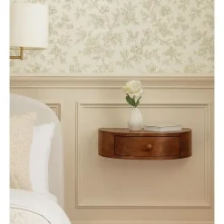 Nachtkastjes|Nachtkastjes-Artisan Furniture Honey Caramel Wandgemonteerde Afgeronde Nachtkastje, 1 Lade, Donkerbruin