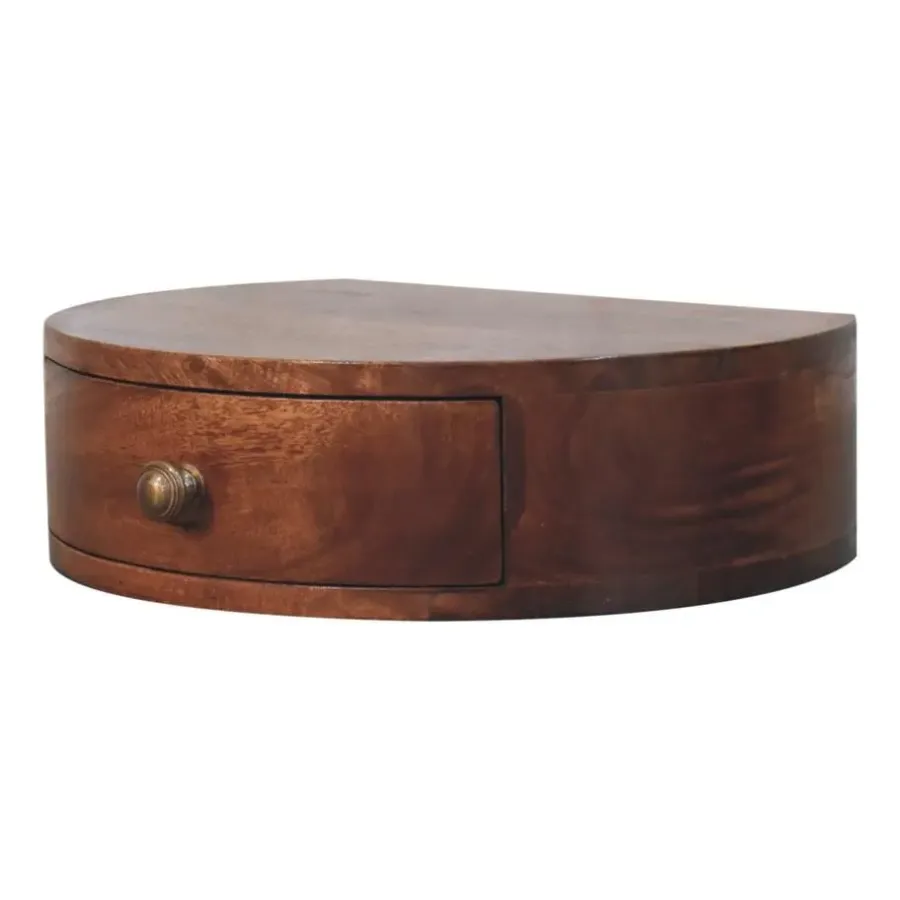 Nachtkastjes|Nachtkastjes-Artisan Furniture Honey Caramel Wandgemonteerde Afgeronde Nachtkastje, 1 Lade, Donkerbruin
