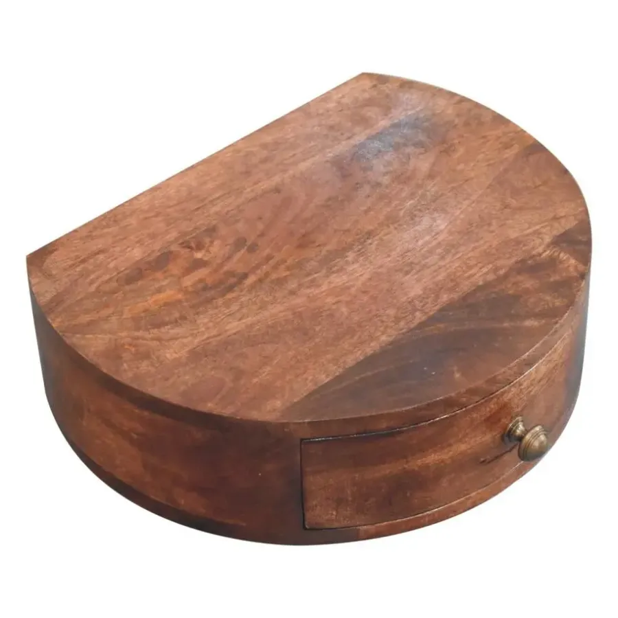 Nachtkastjes|Nachtkastjes-Artisan Furniture Honey Caramel Wandgemonteerde Afgeronde Nachtkastje, 1 Lade, Donkerbruin