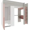 Kinderbedden-Trasman Hoogslaper Beau 90x200 met bureau & kast - oudroze