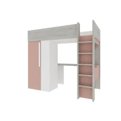 Kinderbedden-Trasman Hoogslaper Beau 90x200 met bureau & kast - oudroze