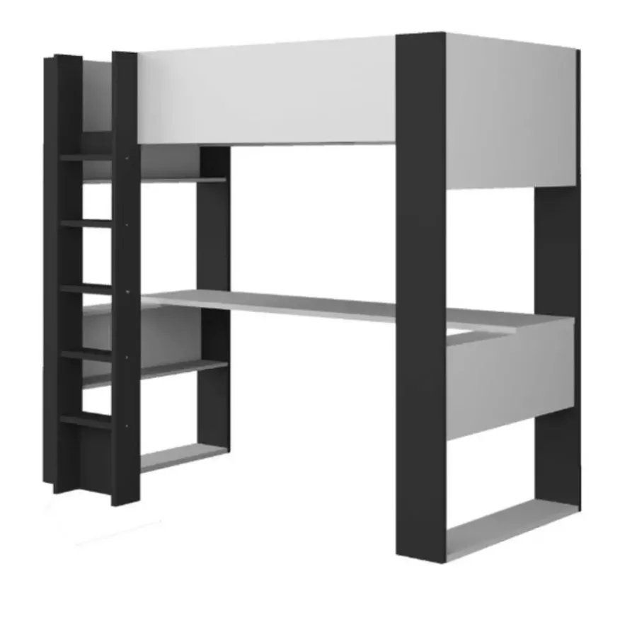 Kinderbedden-Trasman Hoogslaper Beau 90x200 met bureau - wit/grafiet