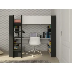 Kinderbedden-Trasman Hoogslaper Beau 90x200 met bureau - wit/grafiet