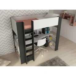 Kinderbedden-Trasman Hoogslaper Beau 90x200 met bureau - wit/grafiet