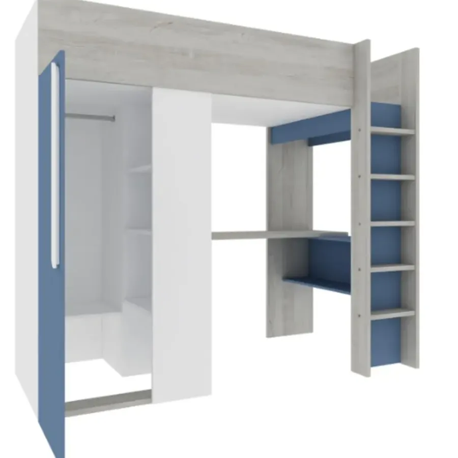 Trasman Hoogslaper Beau 90x200 met bureau & kast - donkerblauw