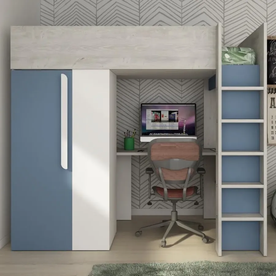 Trasman Hoogslaper Beau 90x200 met bureau & kast - donkerblauw