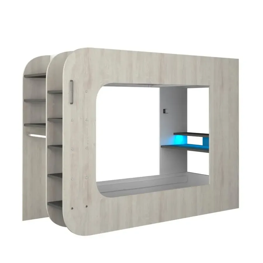 Kinderbedden-Trasman Hoogslaper Graham met gamebureau 90x200cm - den