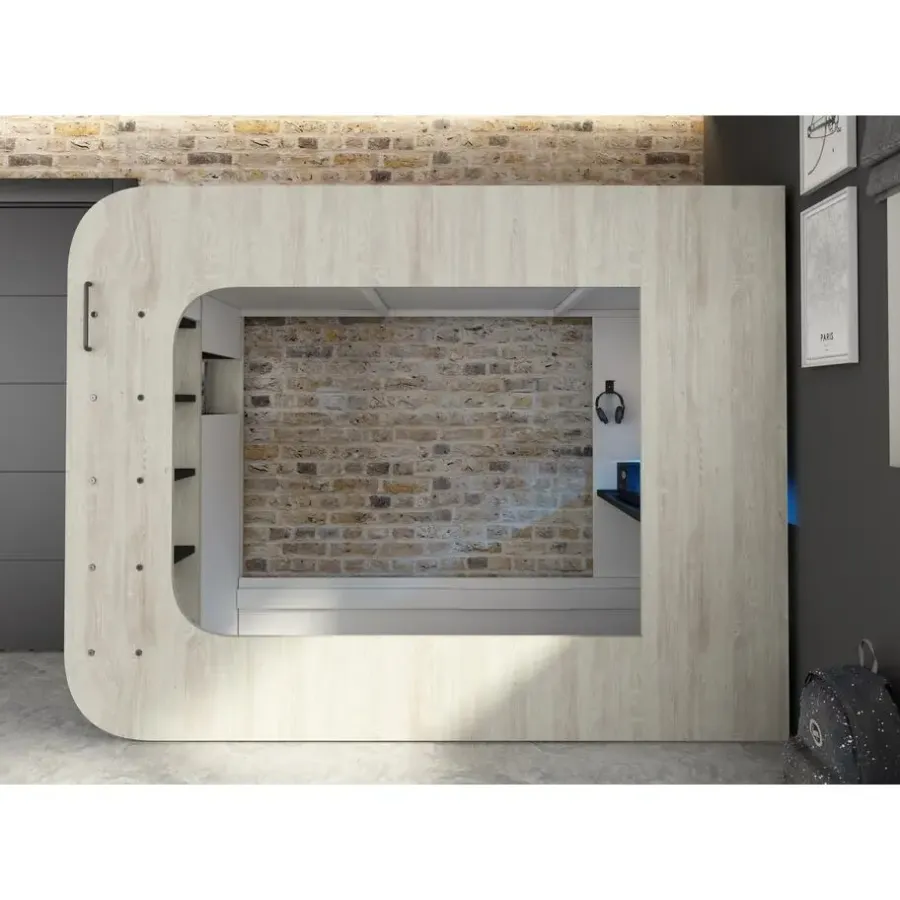 Kinderbedden-Trasman Hoogslaper Graham met gamebureau 90x200cm - den