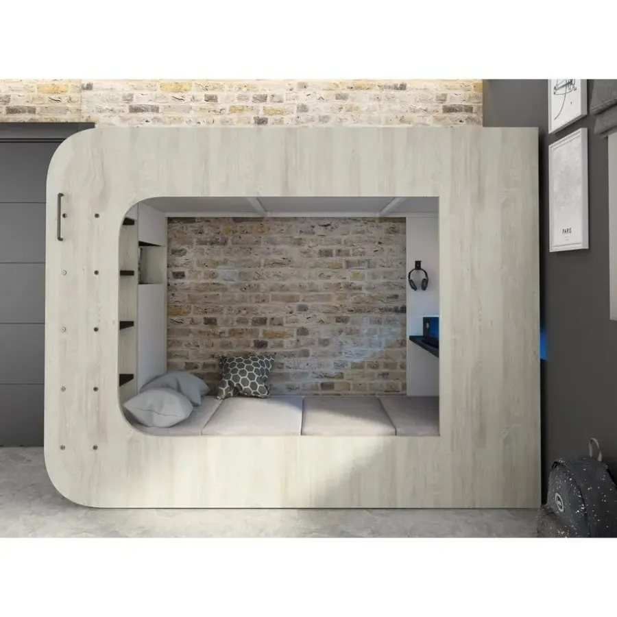 Kinderbedden-Trasman Hoogslaper Graham met gamebureau 90x200cm - den