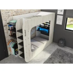 Kinderbedden-Trasman Hoogslaper Graham met gamebureau 90x200cm - den