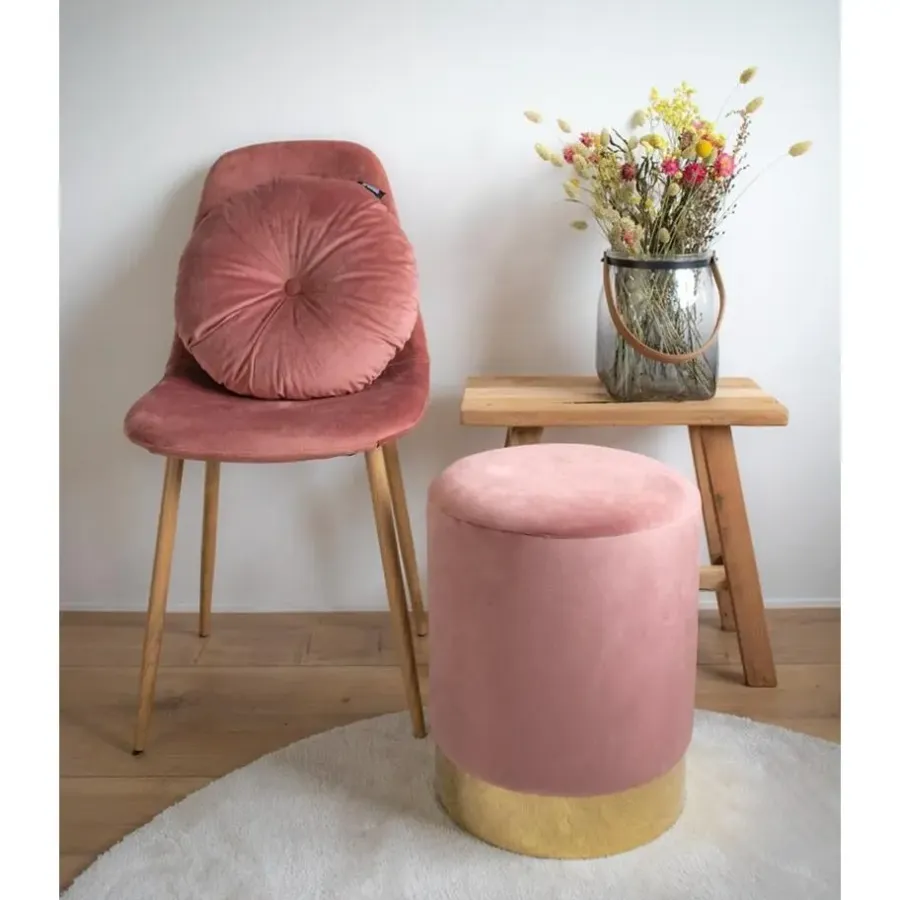 Poefen-House Nordic Poef Gamby Velvet Roze Ø34x43cm